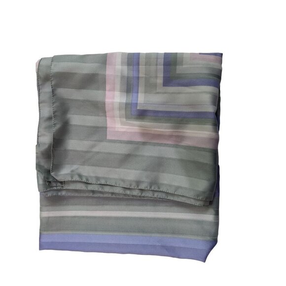 Scarf wrap  purple gray green white checks strips  polyester rolled edge 44" x 4 - Picture 9 of 9